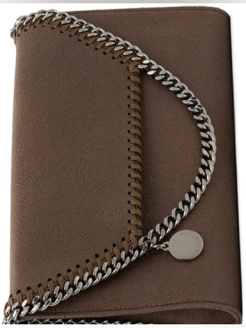 Stella McCartney Brown Fold-Over Clutch with Silver Chain - Picture 2 of 9